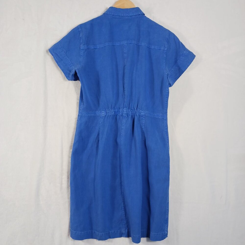 J. Crew Preppy Cobalt Blue, Short Sleeve Dress, Size 4, 3/4 Button Down, Pockets - Picture 9 of 16